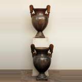 Pair of Enameled Cast Iron Garden Vases 