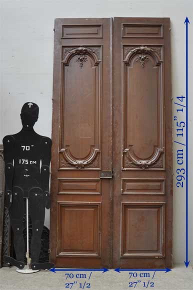 Pair of antique double wooden and stucco doors-6
