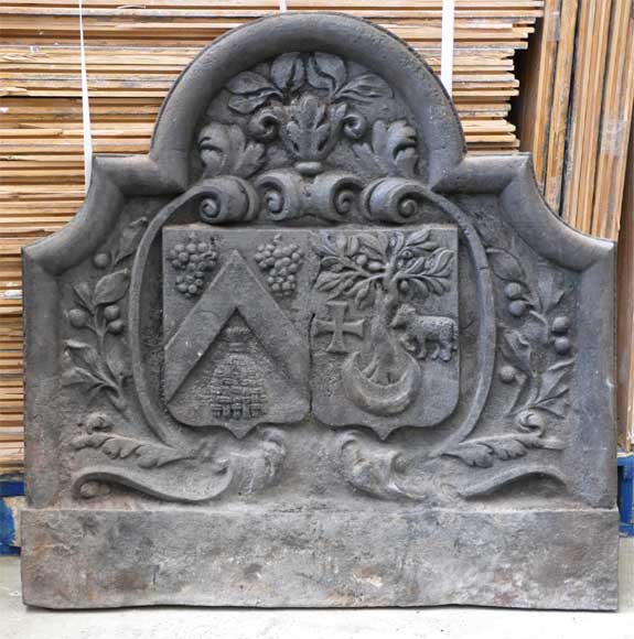 Antique cast iron fireback with two coat of arms-0