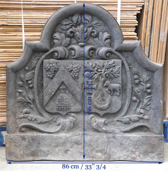 Antique cast iron fireback with two coat of arms-7