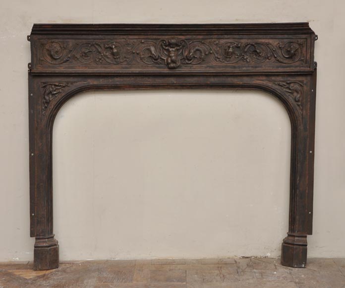 Fireplace cast iron insert, style Napoleon III, with grotesques and chimeras decoration-0