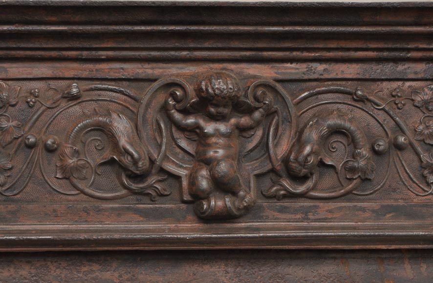 Fireplace cast iron insert, style Napoleon III, with grotesques and chimeras decoration-1