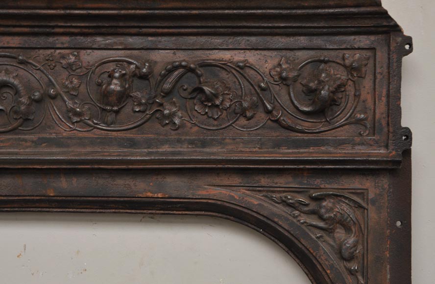 Fireplace cast iron insert, style Napoleon III, with grotesques and chimeras decoration-6