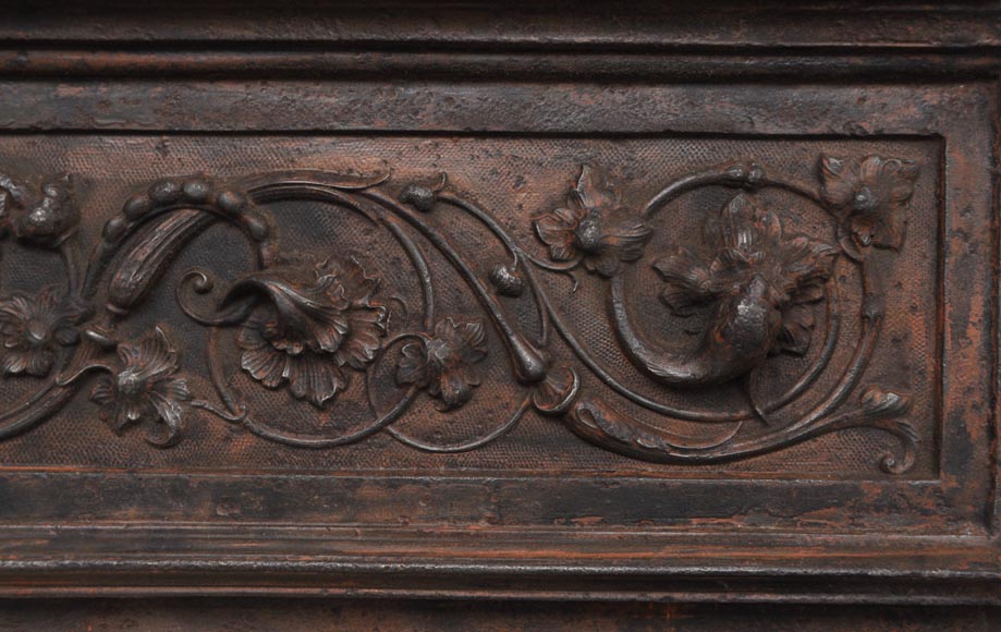 Fireplace cast iron insert, style Napoleon III, with grotesques and chimeras decoration-7