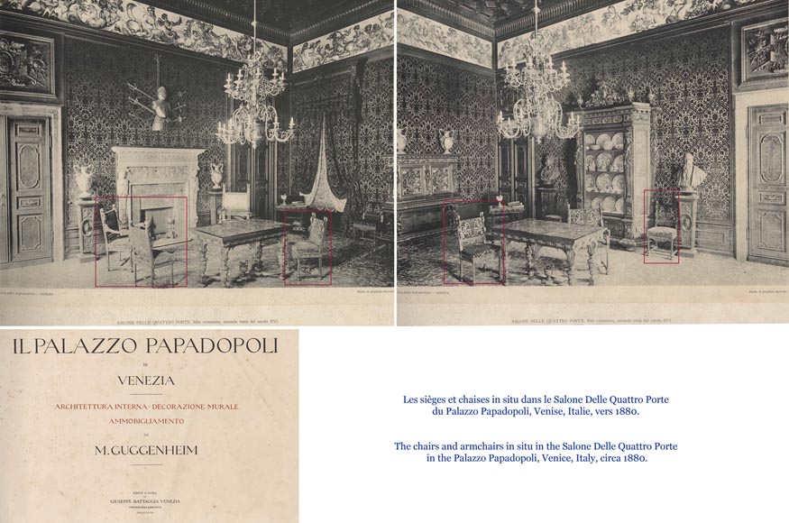 The seats  coming from an exceptional furniture set realized by Moses Michelangelo Guggenheim for the Palazzo Papadopoli in Venice, Italy The seats  coming from an exceptional furniture set realized by Moses Michelangelo Guggenheim for the Palazzo Papadopoli in Venice, Italy-9
