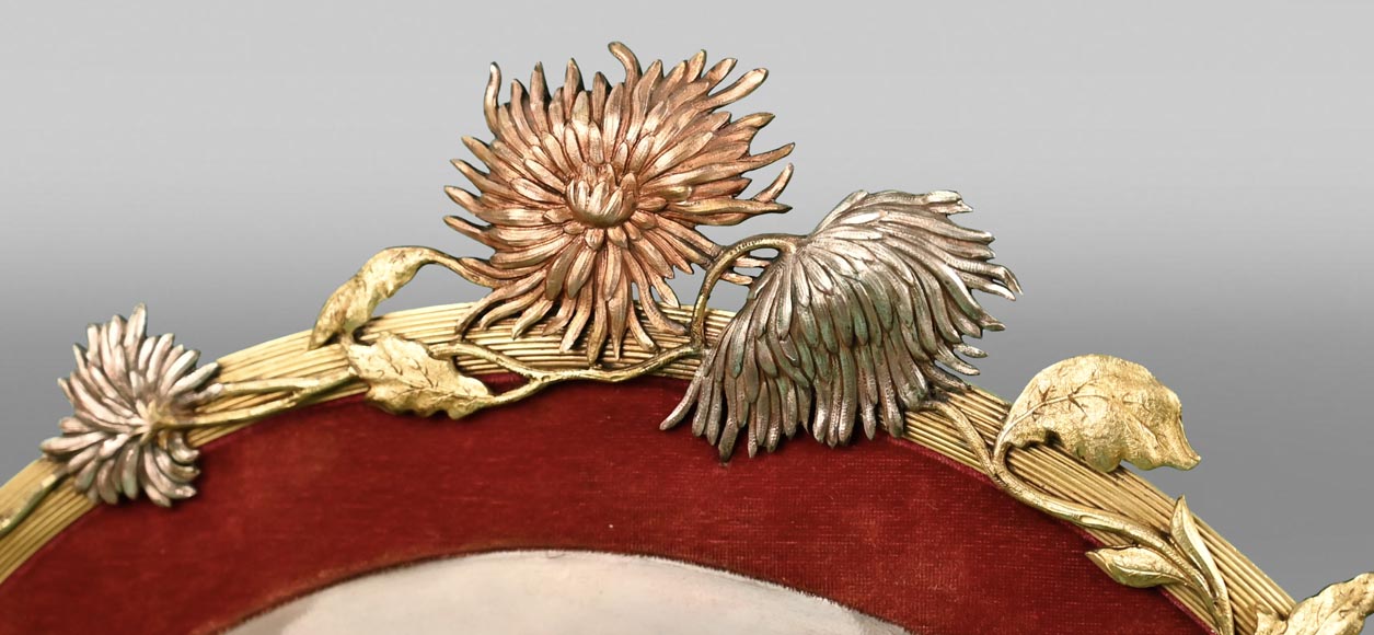 DORVAL, enameller- enamelled triptych with women with chrysanthemum flowers. DORVAL, enameller- enamelled triptych with women with chrysanthemum flowers.-3