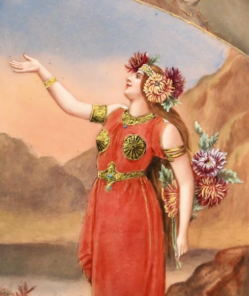 DORVAL, enameller- enamelled triptych with women with chrysanthemum flowers. DORVAL, enameller- enamelled triptych with women with chrysanthemum flowers.-7