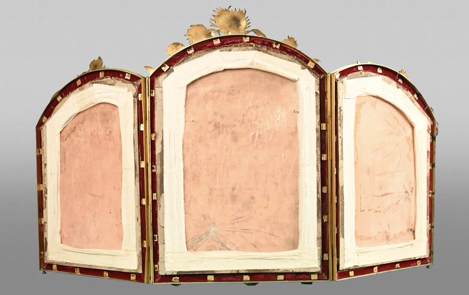 DORVAL, enameller- enamelled triptych with women with chrysanthemum flowers. DORVAL, enameller- enamelled triptych with women with chrysanthemum flowers.-8