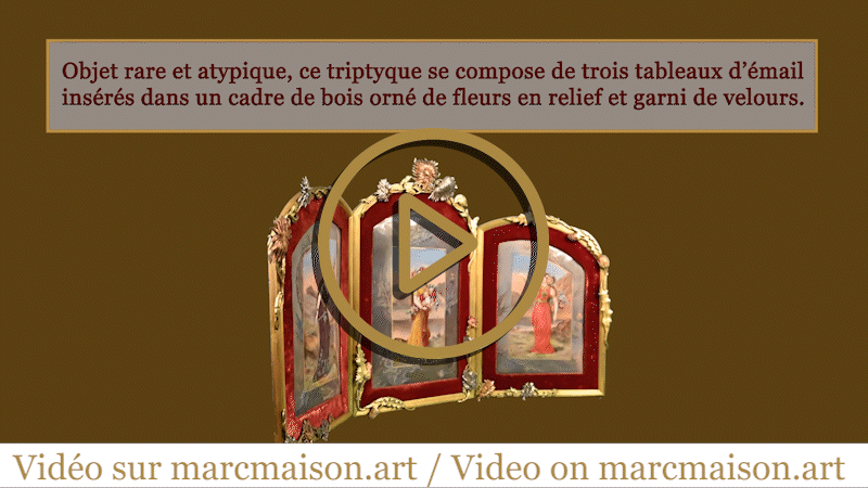 DORVAL, enameller- enamelled triptych with women with chrysanthemum flowers. DORVAL, enameller- enamelled triptych with women with chrysanthemum flowers.-0