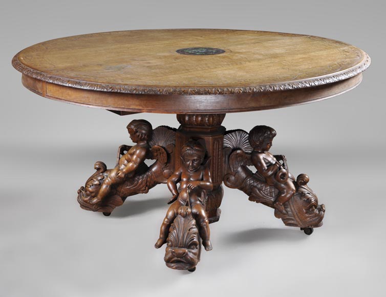 Beautiful antique carved walnut wood dining room set by the french cabinetmaker Paul Mazaroz Beautiful antique carved walnut wood dining room set by the french cabinetmaker Paul Mazaroz-10