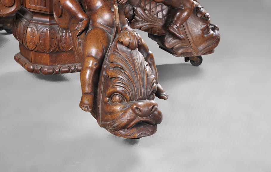 Beautiful antique carved walnut wood dining room set by the french cabinetmaker Paul Mazaroz Beautiful antique carved walnut wood dining room set by the french cabinetmaker Paul Mazaroz-12