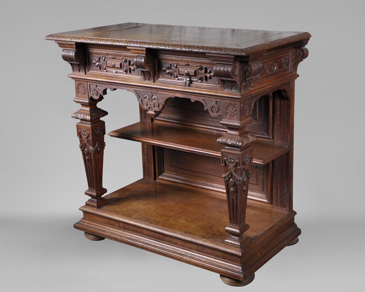 Beautiful antique carved walnut wood dining room set by the french cabinetmaker Paul Mazaroz Beautiful antique carved walnut wood dining room set by the french cabinetmaker Paul Mazaroz-14