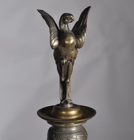 Antique Napoleon III style clock set in two patinas bronze with Antique Comedy masks decor Antique Napoleon III style clock set in two patinas bronze with Antique Comedy masks decor-5