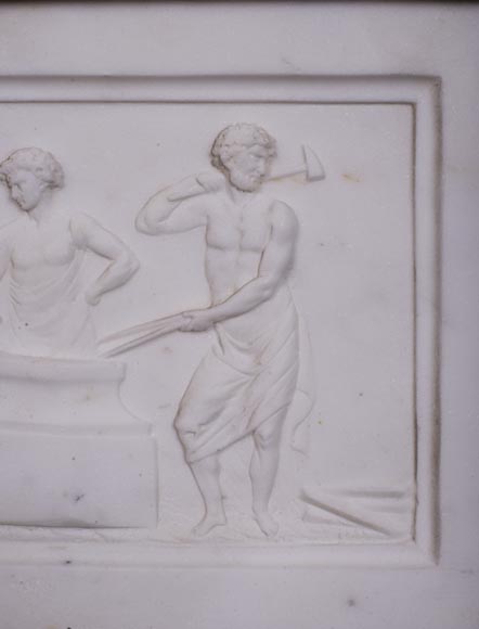 Carrara marble mantel with Vulcan's forge cartouche Carrara marble mantel with Vulcan's forge cartouche-3