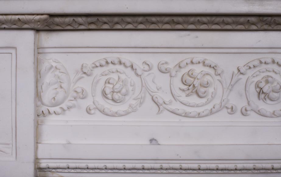 Carrara marble mantel with Vulcan's forge cartouche Carrara marble mantel with Vulcan's forge cartouche-4