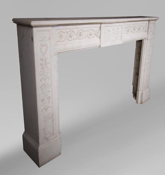 Carrara marble mantel with Vulcan's forge cartouche Carrara marble mantel with Vulcan's forge cartouche-5