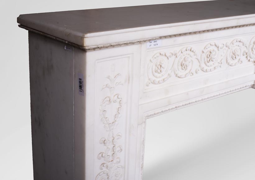 Carrara marble mantel with Vulcan's forge cartouche Carrara marble mantel with Vulcan's forge cartouche-6