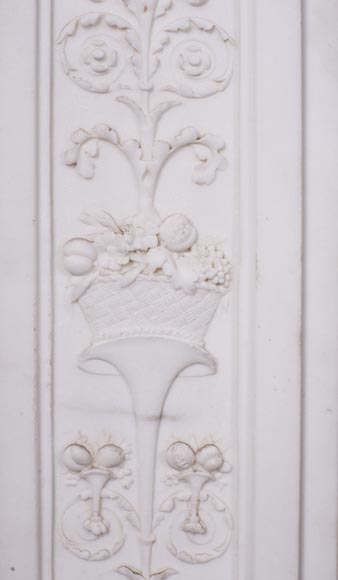 Carrara marble mantel with Vulcan's forge cartouche Carrara marble mantel with Vulcan's forge cartouche-7