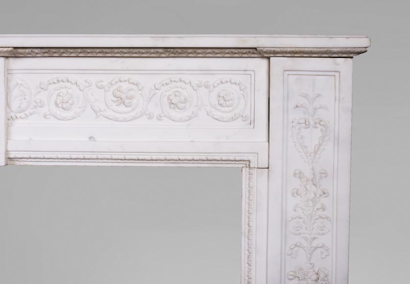 Carrara marble mantel with Vulcan's forge cartouche Carrara marble mantel with Vulcan's forge cartouche-10