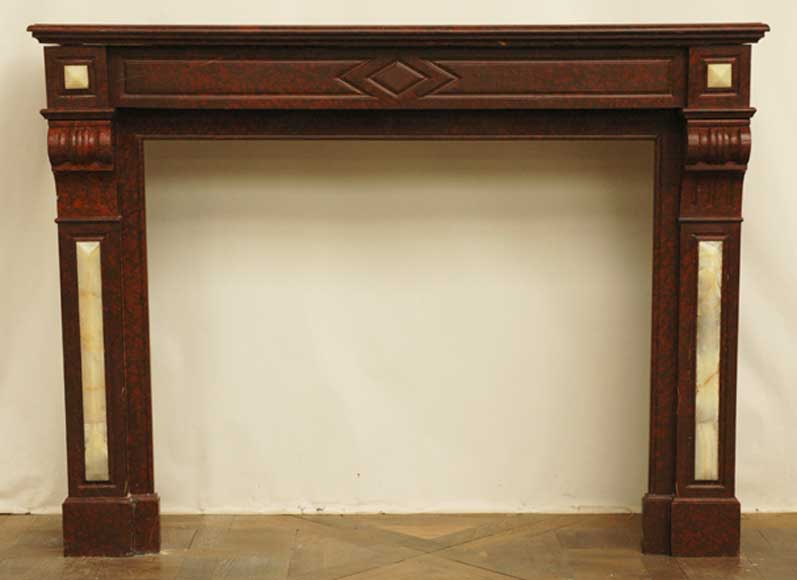 Fireplace in Griotte Red marble and Onyx marble.  Fireplace in Griotte Red marble and Onyx marble. -0