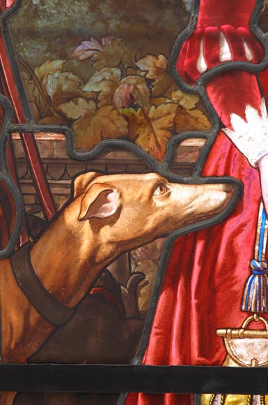 « Leaving for the Hunt , Important enamelled stained glass window by Maison Lorin coming from the Château des Ollières in Nice, France « Leaving for the Hunt , Important enamelled stained glass window by Maison Lorin coming from the Château des Ollières in Nice, France-4