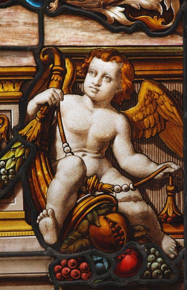 « Leaving for the Hunt , Important enamelled stained glass window by Maison Lorin coming from the Château des Ollières in Nice, France « Leaving for the Hunt , Important enamelled stained glass window by Maison Lorin coming from the Château des Ollières in Nice, France-7