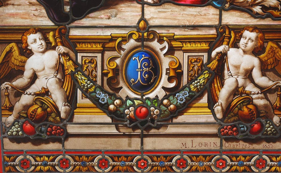 « Leaving for the Hunt , Important enamelled stained glass window by Maison Lorin coming from the Château des Ollières in Nice, France « Leaving for the Hunt , Important enamelled stained glass window by Maison Lorin coming from the Château des Ollières in Nice, France-9