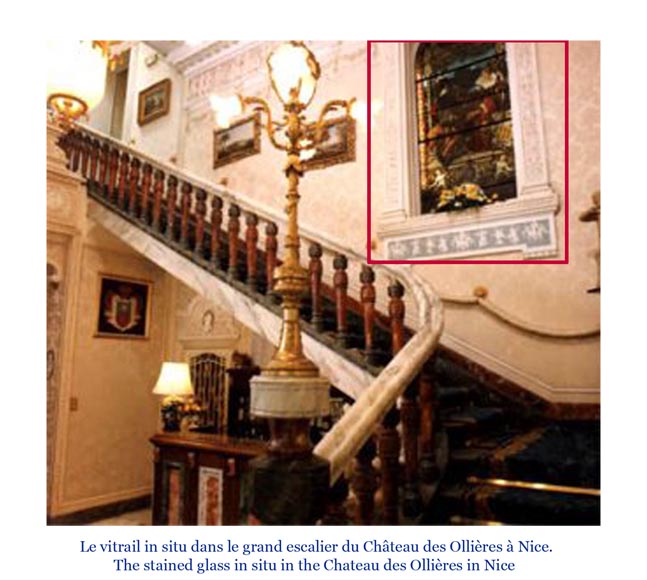 « Leaving for the Hunt , Important enamelled stained glass window by Maison Lorin coming from the Château des Ollières in Nice, France « Leaving for the Hunt , Important enamelled stained glass window by Maison Lorin coming from the Château des Ollières in Nice, France-15