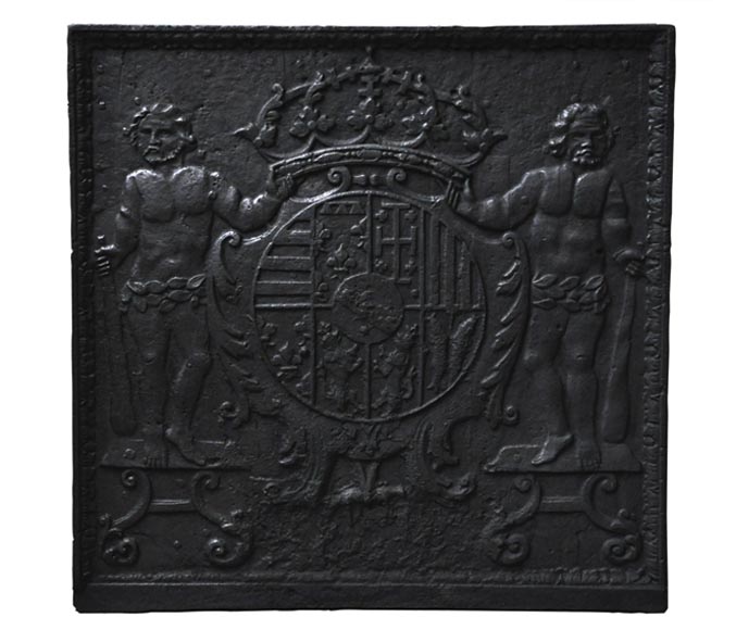 Antique cast iron fireback with Leopold the First, Duke of Lorraine, coat of arms Antique cast iron fireback with Leopold the First, Duke of Lorraine, coat of arms-0