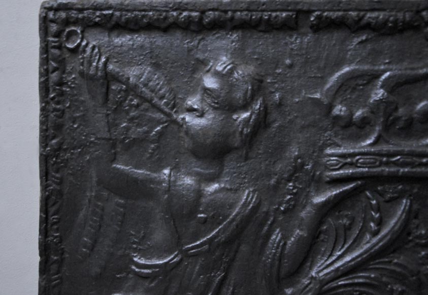 Antique cast iron fireback with French coat of Arms and angels Antique cast iron fireback with French coat of Arms and angels-4