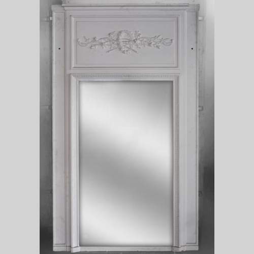 A Louis XVI style painted in white Overmantel with a bow