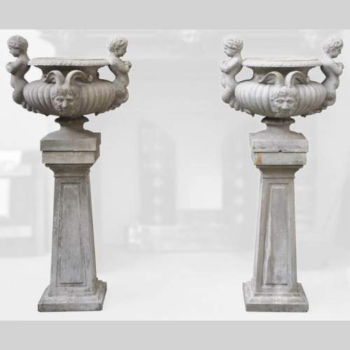 Louis LONATI, Pair of Vases with tritons and fauns decor, with their original bases
