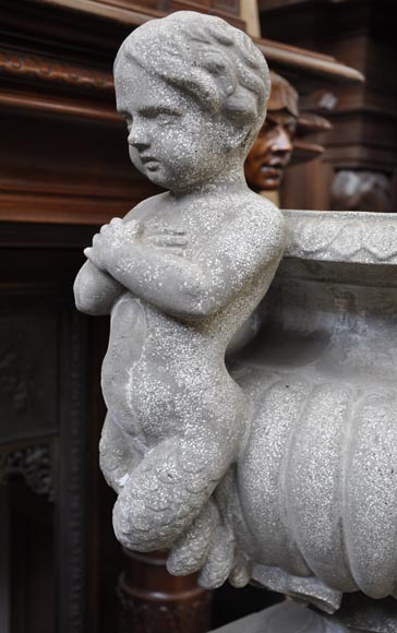 Louis LONATI, Pair of Vases with tritons and fauns decor, with their original bases Louis LONATI, Pair of Vases with tritons and fauns decor, with their original bases-5