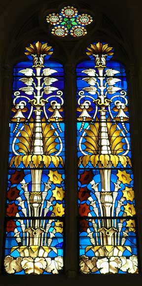 Stained glass windows with floral designs  Stained glass windows with floral designs -0