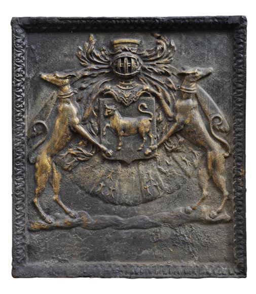 Important antique fireback with Jean Bouhier de Savigny coat of arms, first half of the 18th century Important antique fireback with Jean Bouhier de Savigny coat of arms, first half of the 18th century-0
