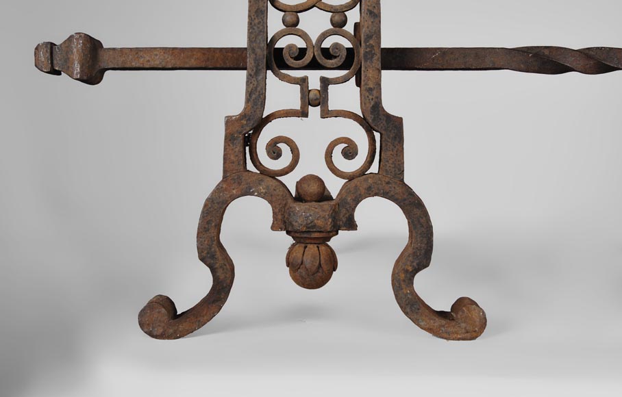 Important pair of wrought iron andirons, 19th century Important pair of wrought iron andirons, 19th century-7