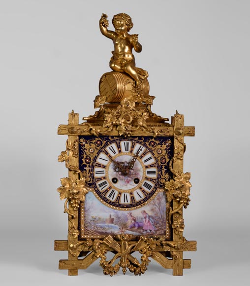 A Napoleon III style clock made out of porcelain and gilded bronze representing Bacchus, god of wine A Napoleon III style clock made out of porcelain and gilded bronze representing Bacchus, god of wine-0