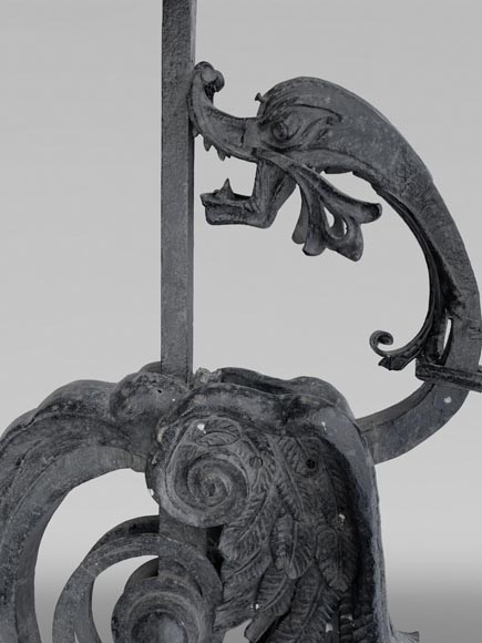 Wrought iron bracket with winged chimera decoration Wrought iron bracket with winged chimera decoration-1