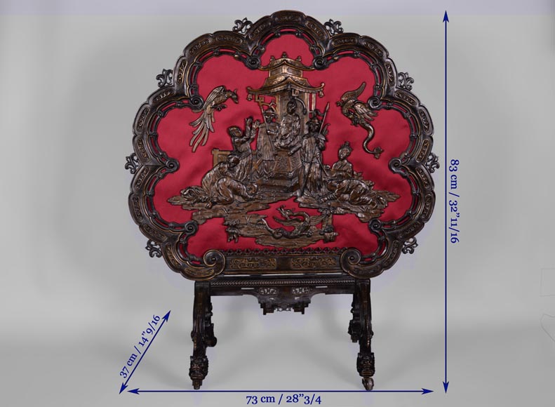 Maison MARNYHAC (att. to) - Antique Chinese style firescreen in brown patina bronze, second half of the 19th century Maison MARNYHAC (att. to) - Antique Chinese style firescreen in brown patina bronze, second half of the 19th century-11
