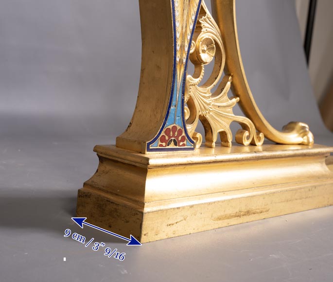 Pair of Napoleon III style andirons in gilt bronze with enamelled decoration Pair of Napoleon III style andirons in gilt bronze with enamelled decoration-5