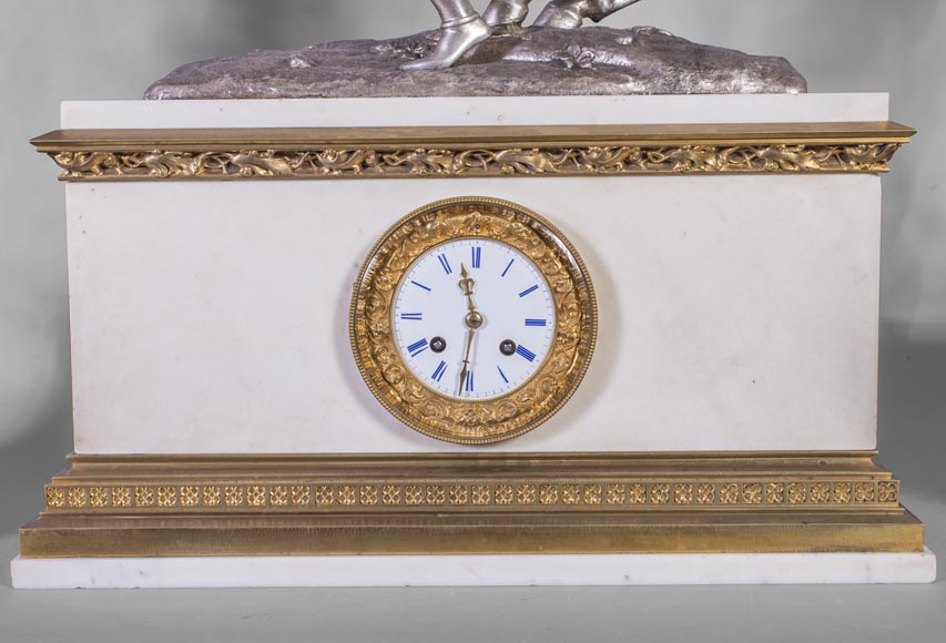 After Jean-Auguste BARRE (1811-1896) - Set clock with Marie de Bourgogne going falcon hunting-6