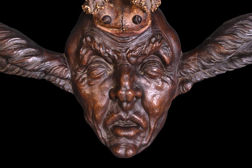 STEINER Hermann (1878-1963) carved wooden and deer antler faun mask STEINER Hermann (1878-1963) carved wooden and deer antler faun mask-2