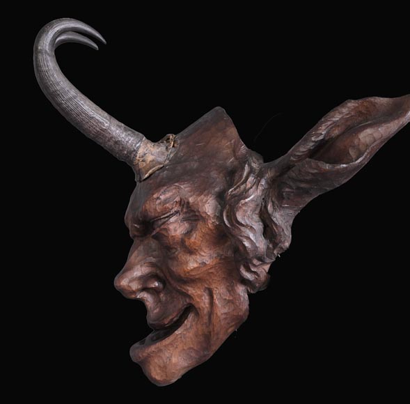 STEINER Hermann (1878-1963) faun mask in carved wood and ibex horns STEINER Hermann (1878-1963) faun mask in carved wood and ibex horns-1
