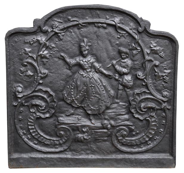 Louis XV style cast iron fireback with dancing lady and musician Louis XV style cast iron fireback with dancing lady and musician-0