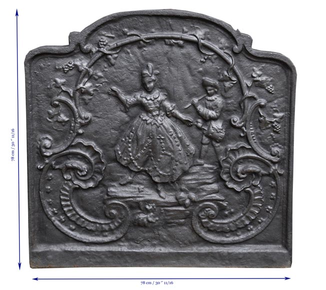 Louis XV style cast iron fireback with dancing lady and musician Louis XV style cast iron fireback with dancing lady and musician-8