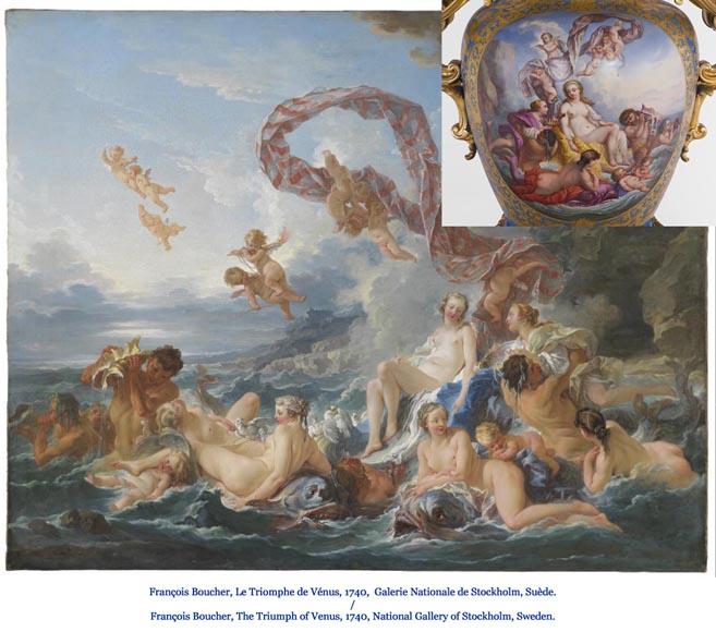 Napoleon III monumental vase in Porcelain of Paris with the Triumph of Venus mounted in gilt bronze with espagnolettes Napoleon III monumental vase in Porcelain of Paris with the Triumph of Venus mounted in gilt bronze with espagnolettes-19