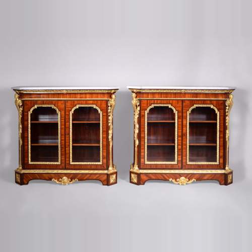 Georges Alphonse MONBRO (attributed to), Pair of low bookcases with bronze espagnolettes