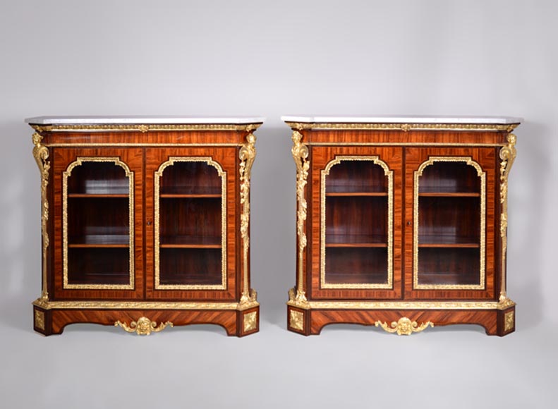 Georges Alphonse MONBRO (attributed to), Pair of low bookcases with bronze espagnolettes  Georges Alphonse MONBRO (attributed to), Pair of low bookcases with bronze espagnolettes -0