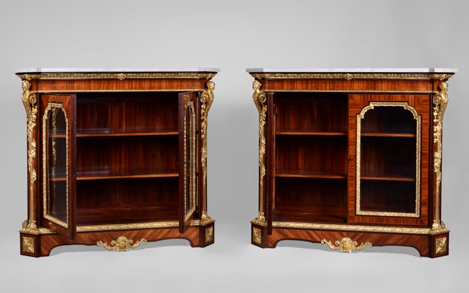 Georges Alphonse MONBRO (attributed to), Pair of low bookcases with bronze espagnolettes  Georges Alphonse MONBRO (attributed to), Pair of low bookcases with bronze espagnolettes -11