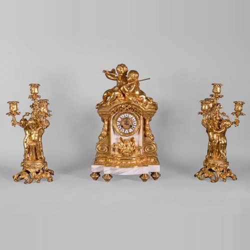 Maison DENIERE - Napoléon III style fireplace insert, in marble and gilded bronze, with children